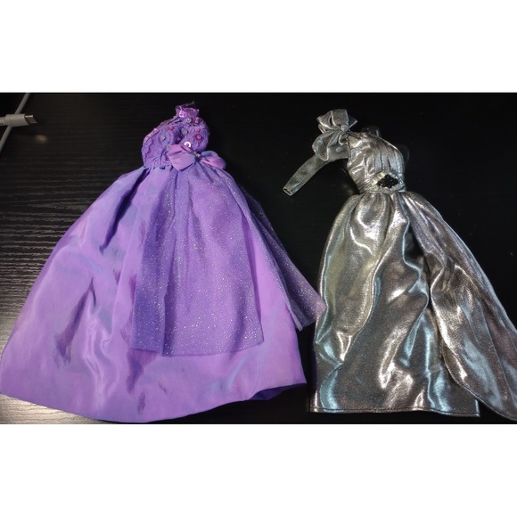 Barbie Other - Barbie Doll Fashion Outfit Lot Purple Beaded Gown & Silver One-Shoulder Evening